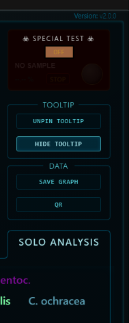 Special Test, tooltip, data and solo analysis controls